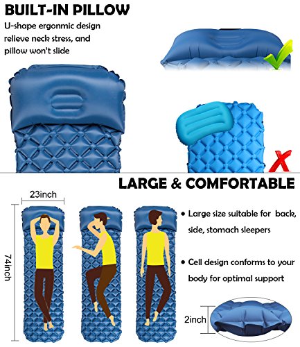 [- X-Lounger Inflatable Sleeping Mat Pad with Pillow and Unique Buckle Design Lightweight Folding C