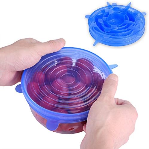 Alayaglory Set of 6 Silicone Stretch Lids, Reusable, Container,Great For Keeping Food And Drinks Fresh includes Non-slip Heat Insulation Pad