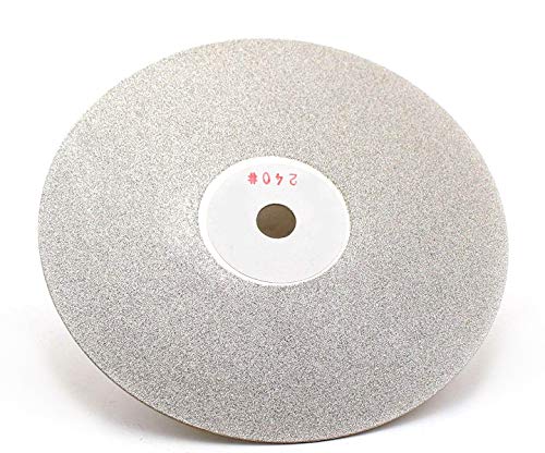 Drilax 6 inch Grit 240 Professional Quality High Density Diamond Coated Flat Lap Lapping Lapidary Wheel Disc Glass Jewelry Polishing Tool Grinding Sharpening Metal Back 1/2 Arbor (Grit240)