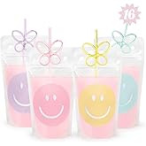 xo, Fetti Smiley Drink Pouches + Butterfly Straws - 16 count | Bday Cups, Happy Pastel Birthday Party Decorations, Cute Bachelorette Party, Cool Drinkware