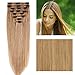 MY-LADY Double Weft 100% Remy Human Hair Clip in Extensions #27 Dark Blonde Full Head Thick Thickened Long Soft Silky Straight 8pcs 18clips for Women Beauty 18