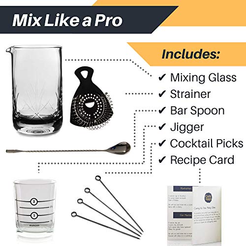 Cork & Mill Cocktail Mixing Glas Set - Old Fashion Kit - 24oz (700ml) Kristall Rührglas für Barending - 9-teiliges… – Bild 3