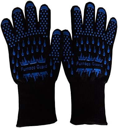 BBQ Grill Heat Resistant Cooking Oven Gloves (Pair) - Up to 932Â°F Kevlar Nomex Aramid Protection with Non-slip Silicon Grip â Breathable & Washable with Long Cuff
