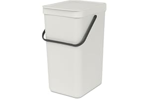 Brabantia Sort & Go Recycling Trash Can 4.2 Gallons (16L)(Light Gray), Space-Efficient Plastic Garbage Can with Handle, Removable and Stay-Open Lid, Easy to Clean Kitchen Bin without Nooks and Rims