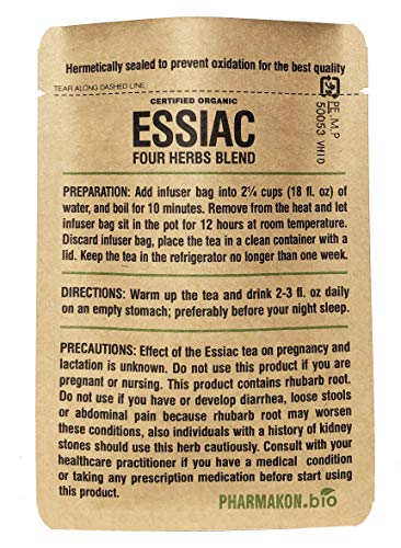 Starter Organic Essiac Tea Infuser Bag. Original Recipe Including Sheep Sorrel Roots. Easy To Use Infuser Bag, Approx1 Week Supply (1 Infuser bag).