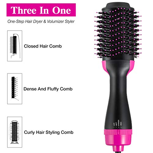 One Step Hair Dryer & Volumizer, Negative Iron Hair Dryer Brush & Hair Curler Ceramic Hot Air Brush 2-in-1 Infrared Hot Air Combing Curly Straight Dual-use Hair Styling Tool (Black +Purple) - Thumbnail 5
