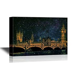 Canvas Wall Art - Westminster Bridge with Big Ben in London, Black and White Version. - Gallery Wrap Modern Home Art | Ready to Hang - 12x18 inches