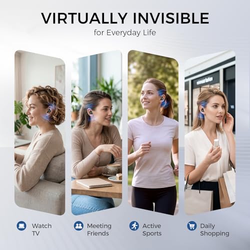 Rechargeable Hearing Aids for Seniors, Invisible In-Ear Design, Digital Noise Reduction for Clear Conversations & TV, 80H Battery with Charging Case, Easy Control for Mild Hearing Loss - Black