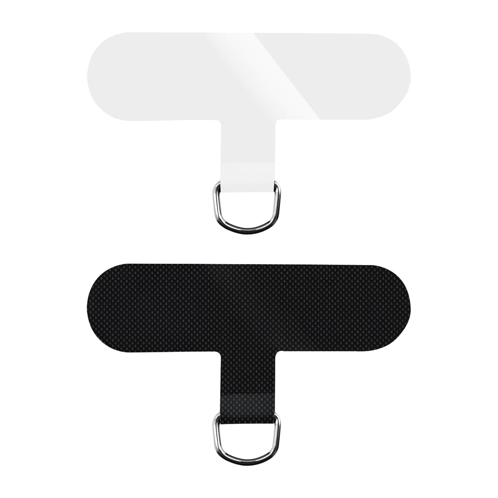 FOWEROTY for Phone Tether Tab, Universal Cell Phone Lanyard Patch, Anti-Loss Hanging Metal Ring Replacement Patch Pad for Mobile Smartphone Safety Lanyard Wrist Strap (TPU Clear+Nylon Black)