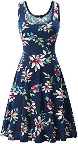 FENSACE Women's Sleeveless A line Waistline Midi Dress Casual Flared Tank Dress