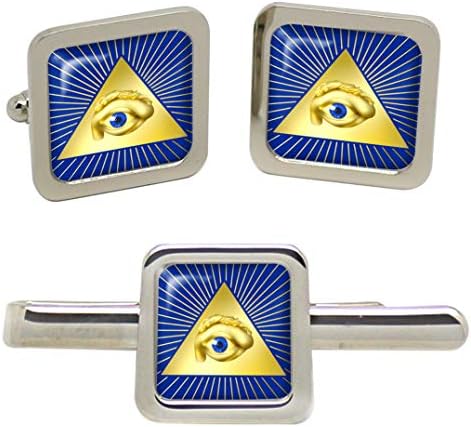 Family Crests Masonic Eye of Providence (All Seeing Eye of God) Cufflinks and Tieslide Set