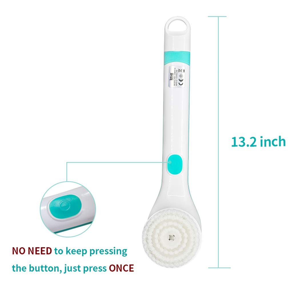 BEWEBEME Electric Shower Body Brush - Waterproof 2 in 1 Long Handle Bath Brush for Body Cleaning Exfoliating SPA Massage with 2 Replacement Brush Heads (Battery Excluded) : Beauty