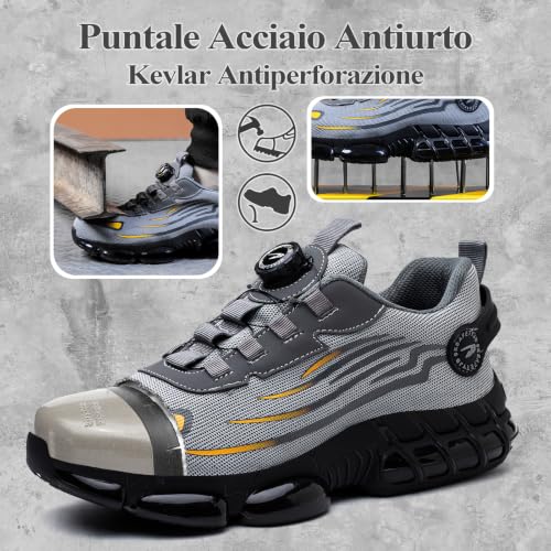 GemChve Safety Shoes Men Women Lightweight Breathable Sneakers Non-Slip Safety Shoes with Steel Toe Quick Adjustment of Laces 36-46 EU