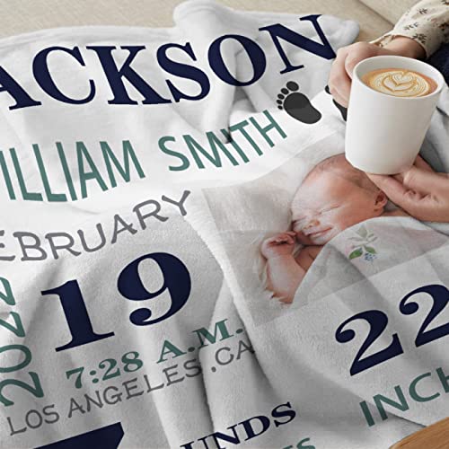 Personalized Baby Blanket with Birth Information for Boys and Girls, Customized Name Blanket from Baby's Name Birth Time Date, Gift for New Mom Dad Granddaughter Grandson Grandparents 40