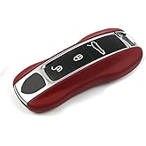 LIMBQS Leather Key Fob Cover for Porsche Panamera Cayenne, Key Chain Keychain Key Cover for Porsche 911 Taycan Accessories (Bordeaux Red)
