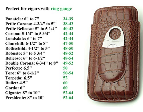 Cigar Case Travel - Cutter Included - Leather 3 Colors (Large Brown)