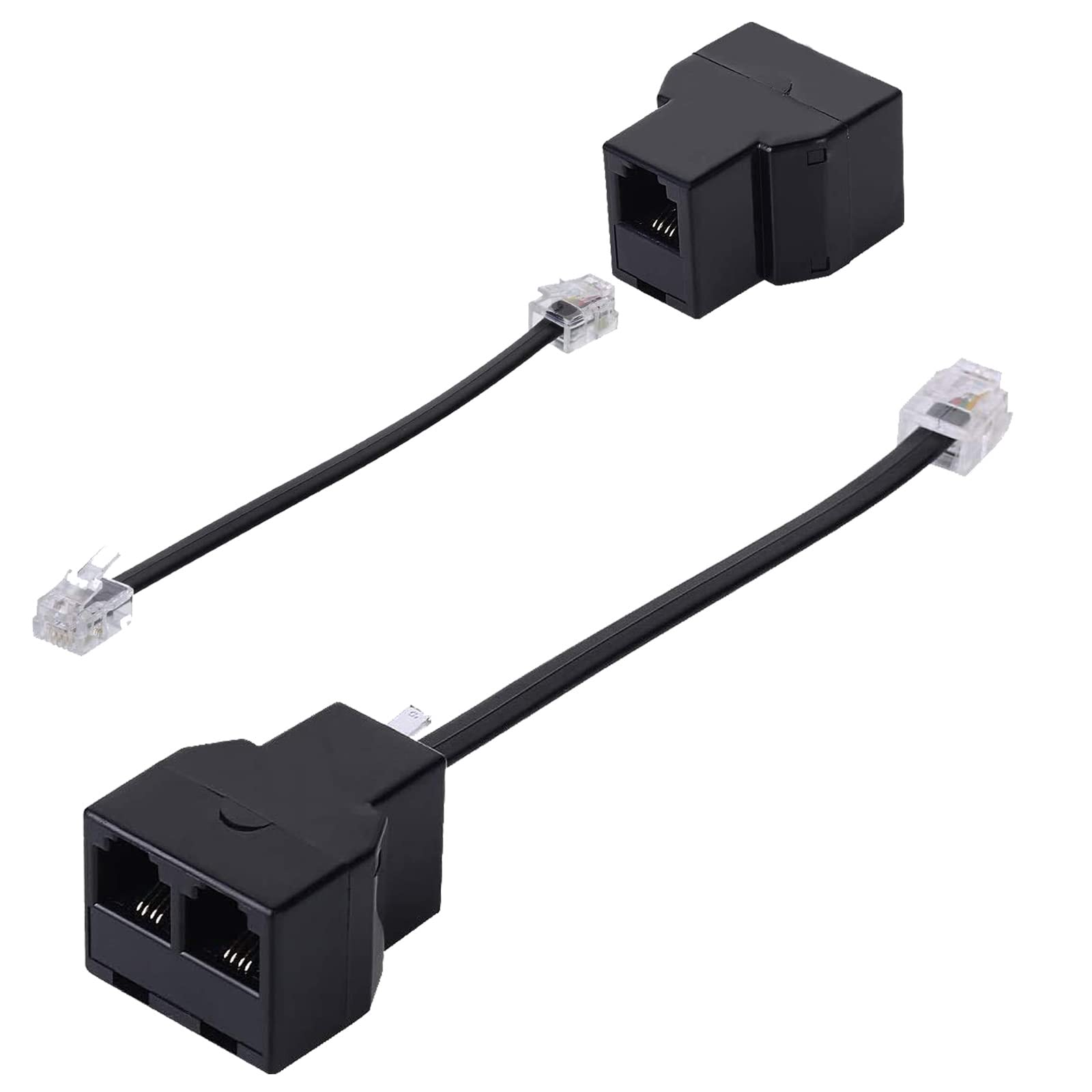 HAWAKA Telehone Ethernet Cable Adapter,RJ11 Phone Splitter Modular Cable Adapter,Telephone Adaptor Splitter Extension Cable RJ11 6P4C Male-2 Female Socket Phone Telephone Extension Cable