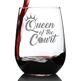 Bevvee Queen of the Court Stemless Wine Glass - Pickleball Gifts for Women - Pickleball Themed Décor - Large 17 Oz Glasses