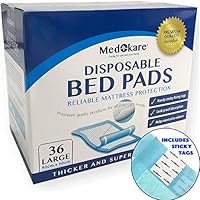Medokare Disposable Incontinence Bed Pads - Hospital Grade 1500ml Super Absorbent Disposable Bed Mats with Adhesive, Waterproof Mattress Pads Protector, Bedwetting Pads for Kids (36Pads w/Tags)