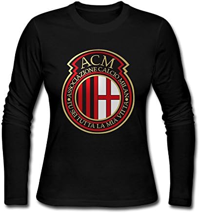 ITMEIAL Women's Milan Ac Football Team Logo Long Sleeve T-shirt Black