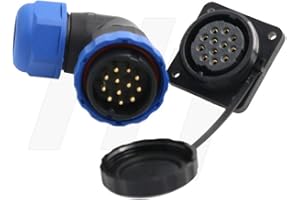 HangTon HE29 12 Pin Connector Right Angle Cable Plug 4-Screw Panel Socket, Circular Male Female Waterproof IP68 380V 10A