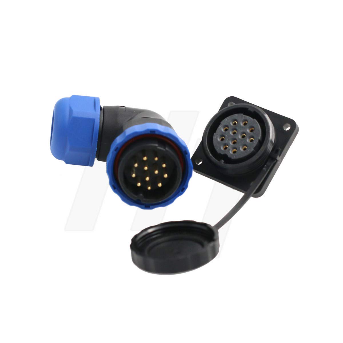 HangTon HE29 12 Pin Connector Right Angle Cable Plug 4-Screw Panel Socket, Circular Male Female Waterproof IP68 380V 10A