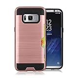 Samsung Galaxy S8 Case,Berry Accessory Dual Layer Hard Silicone Rubber Hybrid Defender Armor Card Slot Holder [Slim Fit] Full Body Protective Cover for Samsung Galaxy S8 - Rose Gold