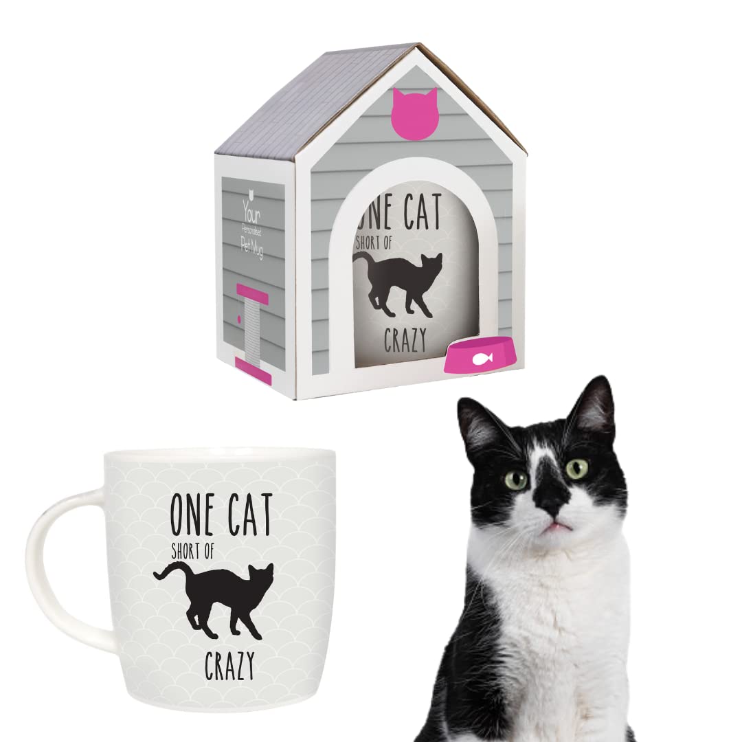 Splosh Precious Pets One Cat Short of Crazy Personalised Ceramic Mug. Personalised Coffee Mug, Tea Cup & Pen Holder. Cat Lover Gift. Dishwasher Safe.