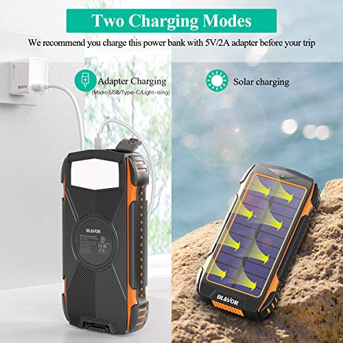 Solar Power Bank, BLAVOR Wireless Phone Charger, Portable Solar Powered