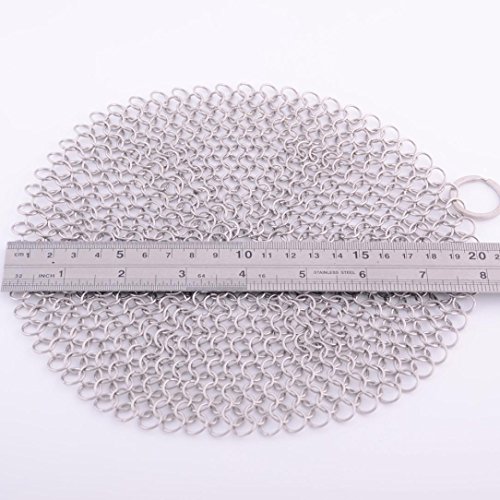 Staron 8"x 8" Stainless Steel Chainmail Scrubber 316 Cast Iron Cleaner Brush for Cast Iron Pan Skillet Pan Griddle Wok Grill Scraper Skillet Scraper (8 x 8" Sliver)