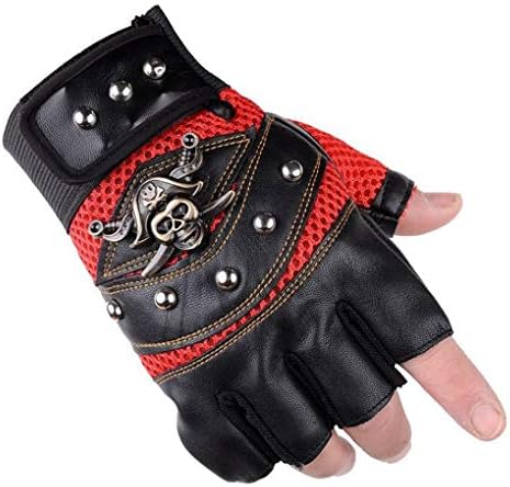 PU-Leather Skeleton-Motorcycle Racing-Gloves Unisex - Half Fingers Pirate skull Gloves Rivet Punk Gloves