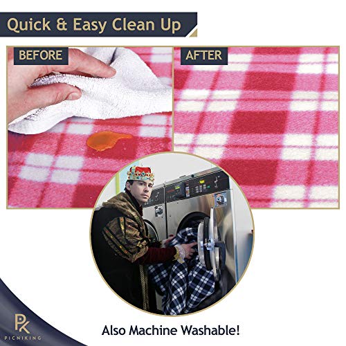 PicniKing Extra Large Waterproof Picnic Blanket (78"x59") | Slip Resistant | Premium Polar Fleece | Machine Washable | Foldable Tote | XL (Raspberry)