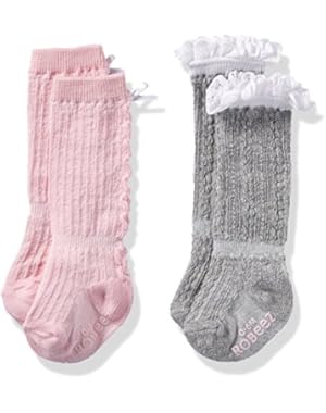 Baby Girls' 2pk Boot Socks, Cotton and Spandex Blend with Non Skid Application
