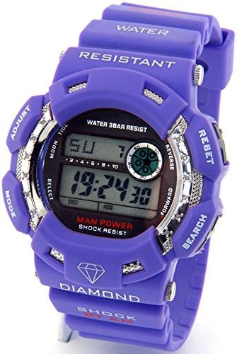 Mens King Master Diamond Case & Purple Band Digital Diamond Watch KM-693