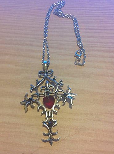 vintage Vampire Diaries silver Red Heart Crystal Memorial cross