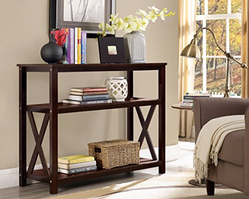 Espresso Finish 3-Tier Occasional Console Sofa Table Bookshelf