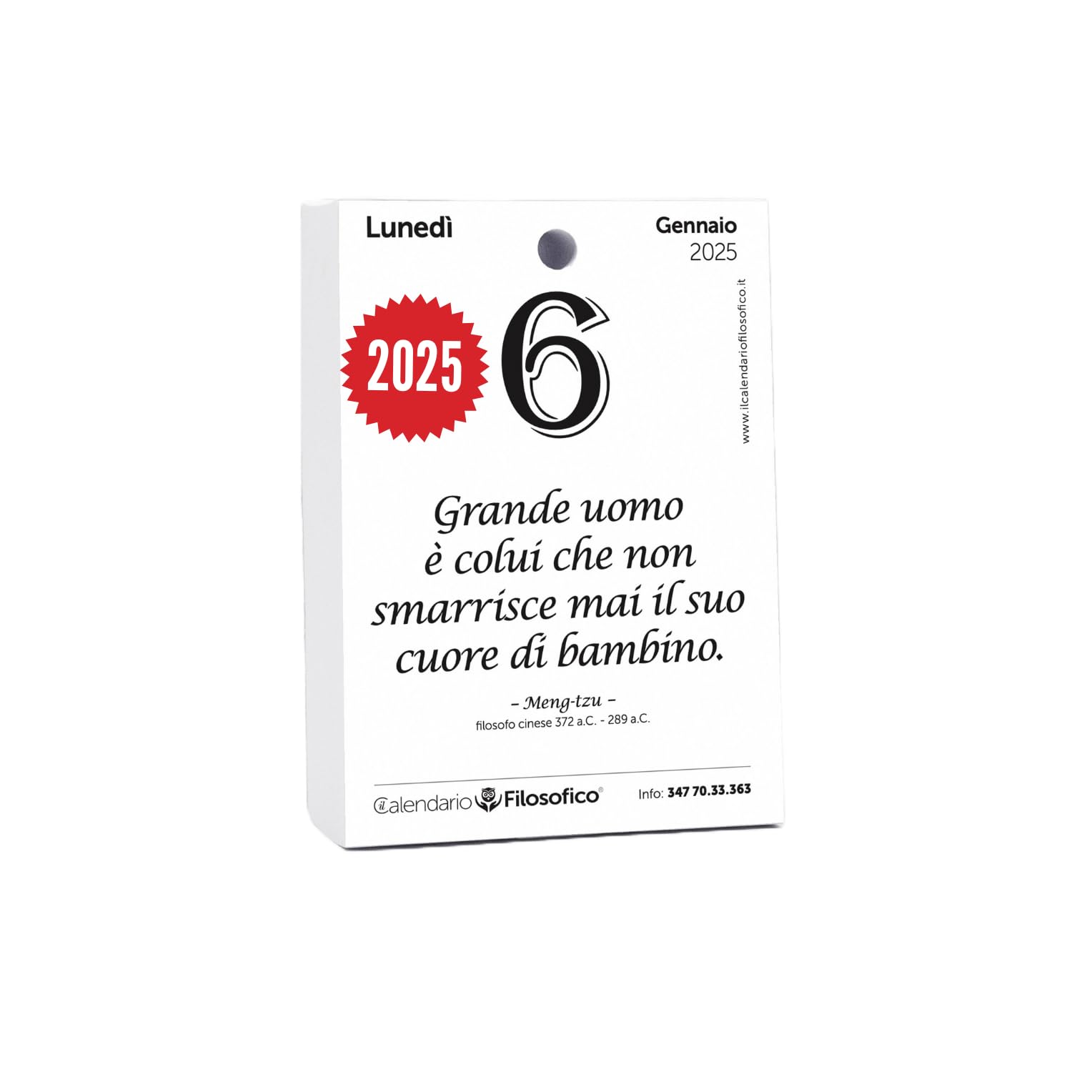 Il Calendario Filosofico 2025, Replacement A6 Size 10 x 14 cm, The First and the Original Table Calendar with 365 Days of Philosophical Phrases, Read a Phrase Every Day, Designed and Created in