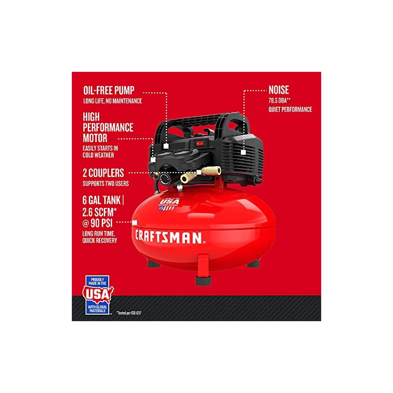 CRAFTSMAN Air Compressor, 6 Gallon, Pancake, OilFree with 13 Piece