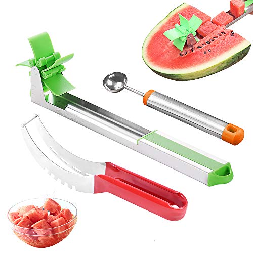 SZUAH Watermelon Windmill Cutter Slicer,304 Stainless Steel Watermelon Slicer Fruit Knife, with A Melon Baller Scoop & A Melon Slicer -Kitchen Gadgets Tools - Thumbnail 7