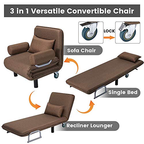HOMHUM Convertible Sofa Bed Sleeper Chair Folding 5 Position Arm Chair