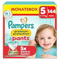 Pampers Premium Protection Pants Größe 5, 144 Windeln, 11kg-17kg, mit 360° Passform und weichen Anti-Auslaufbündchen für unseren besten Komfort und Schutz