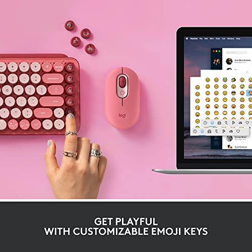 Logitech POP Mechanical Wireless Keyboard with Customizable Emoji Keys, Durable Compact Design, Bluetooth or USB Connectivity, Multi-Device, OS Compatible - Heartbreaker Rose
