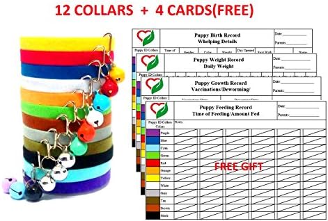 Puppy ID Collars Adjustable &amp; Reusable Double Side Soft Fabric Pet Small Dog Kittens ID Bands Collar with Bells, 4 Free Record Cards