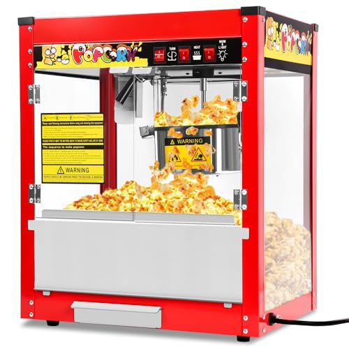Máquina de Pipoca, 8oz Pipoqueira Eletrica 110v, 1400w, Pipoqueira Inox, Vermelho, Capacidade Extra Grande, Comporta Até 13 Xícaras de Pipoca de 32 oz