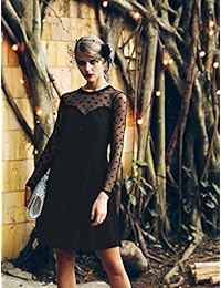 Vestido de fiesta skater transparente de lunares transparentes de malla Allegra K para mujer