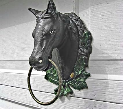 Horse Head Hitching Post W Ring Wall Mount Cast Iron Hand Painted