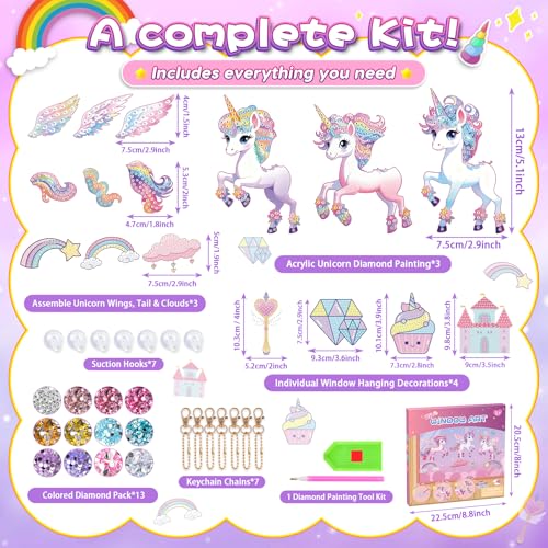 Gifts for 5 6 7 8 Year Old Girls: Diamond Arts and Crafts for Kids Age 5-10 Girls Birthday Presents, DIY Unicorn Gem Art Kits Toy for 5-6-7 Year Old Kids Craft Sun Catchers for Windows Home Decoration
