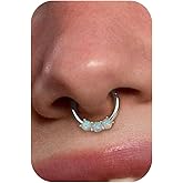 BodyBonita 16G White Opal Septum Rings - 316L Surgical Steel Nose Rings Hoops Clicker Septum Jewelry Nose Piercings Helix Tragus Rook Daith Earrings for Women Men 8mm Silver/Gold