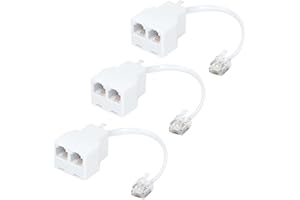 Menewstart RJ11 Cable 2 Way Telephone Splitter 3 Pack, White, Splitter 6P4C Connector Phone Line Cord Adapter with Cable for Landline Telephone Wire, Suitable for Telephone, Fax Machine