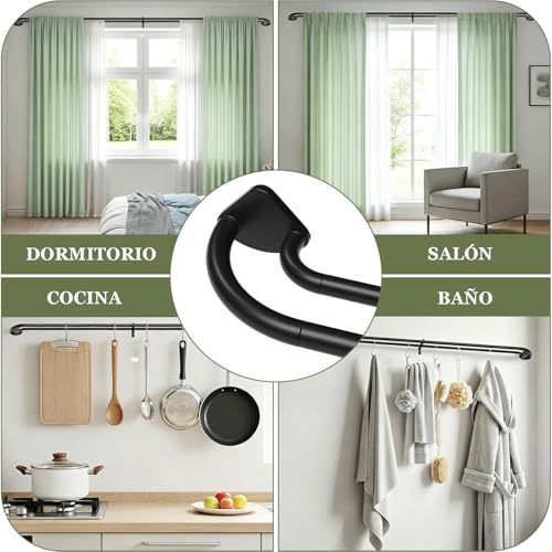 Barra Doble telescópica para Cortinas, Cortinero dobles para ventana, Barras de cortina Ajustable doble, Cortinero Dobles Negro para Salón, Dormitorio y Balcón (Nergo, 28-48‘’（0.7-1.2M）)